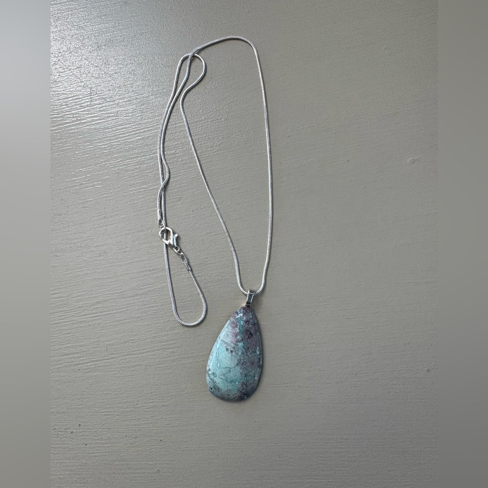 Blue and Silver Teardrop Necklace with Minimalist Design